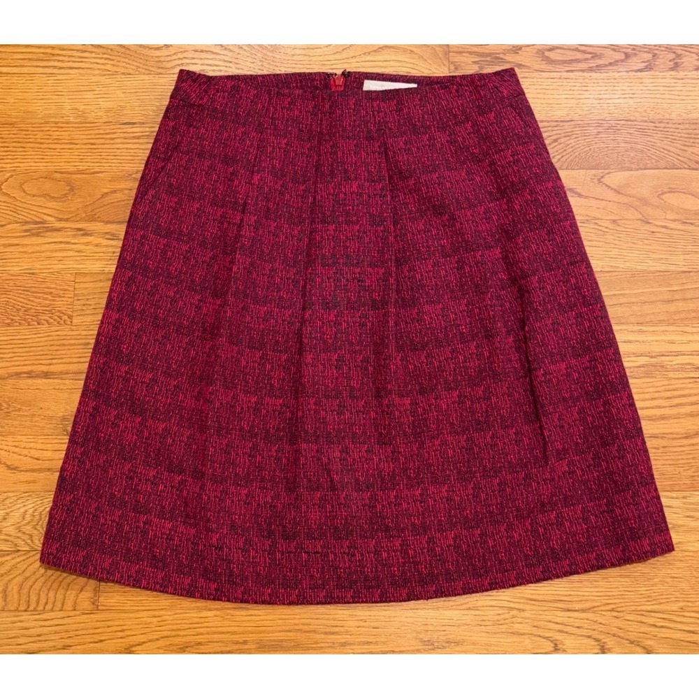 Banana Republic Red Black Tweed A-Line Pleated Skirt Size 6 Cotton Blend Lining